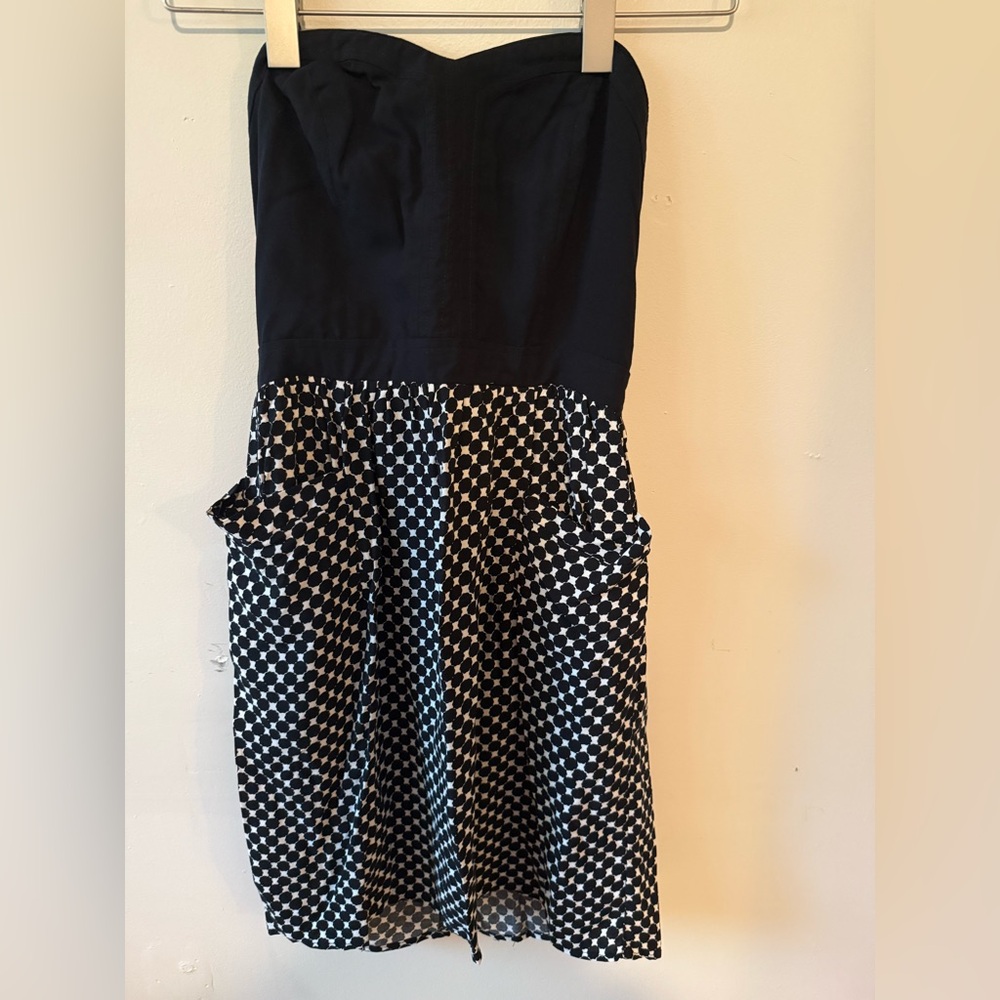 Exhilaration Black & White Strapless Dress Size S Small With Pockets Zip Up